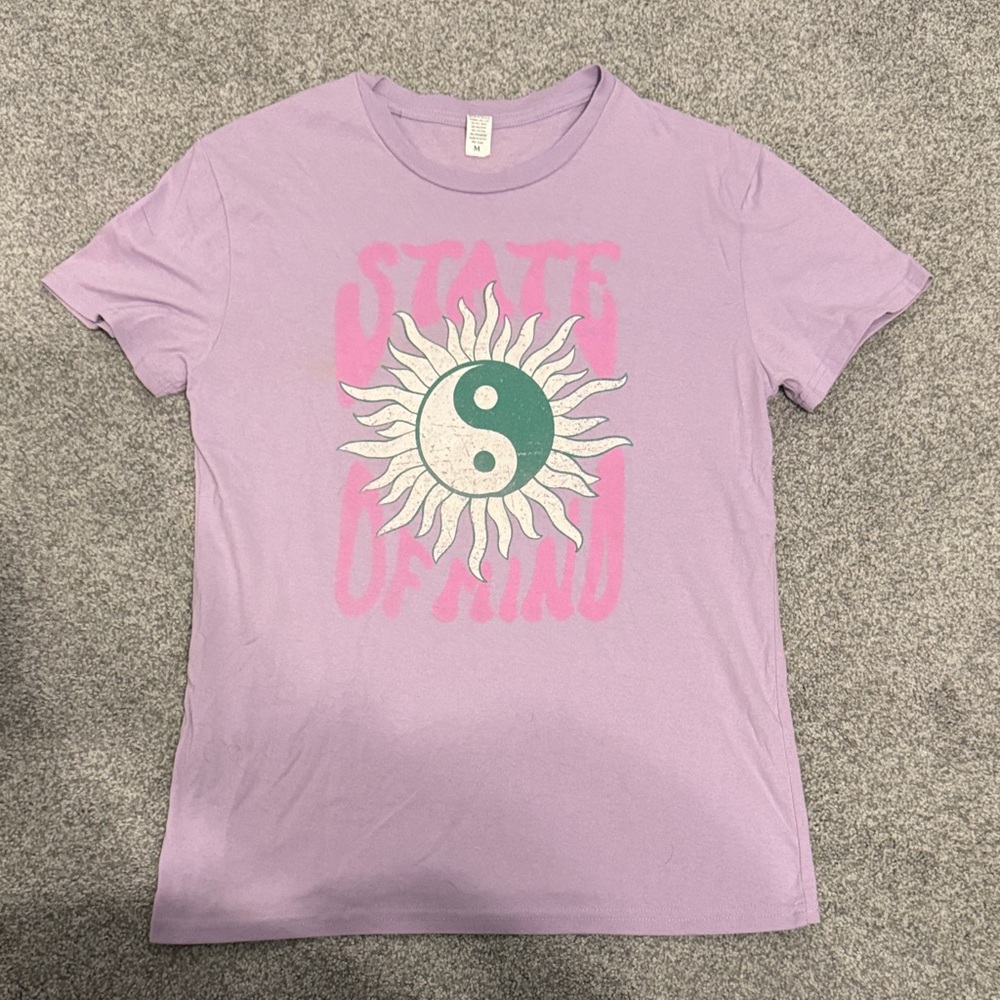 Purple Graphic Tee with Yin Yang Design